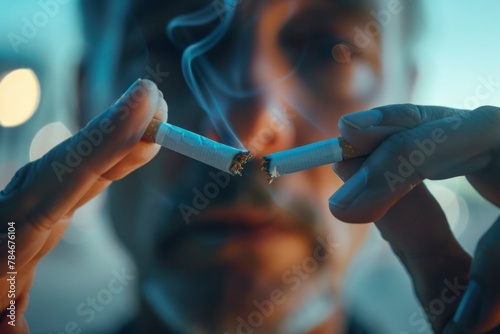 Man Breaking Cigarette: Concept of Quitting Smoking and Healthy Lifestyle Choice