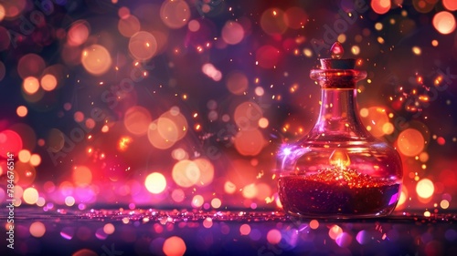 Mystical potion bottle with sparkling lights - A fantasy concept image of a potion bottle with mystical sparkling lights and magical glitter