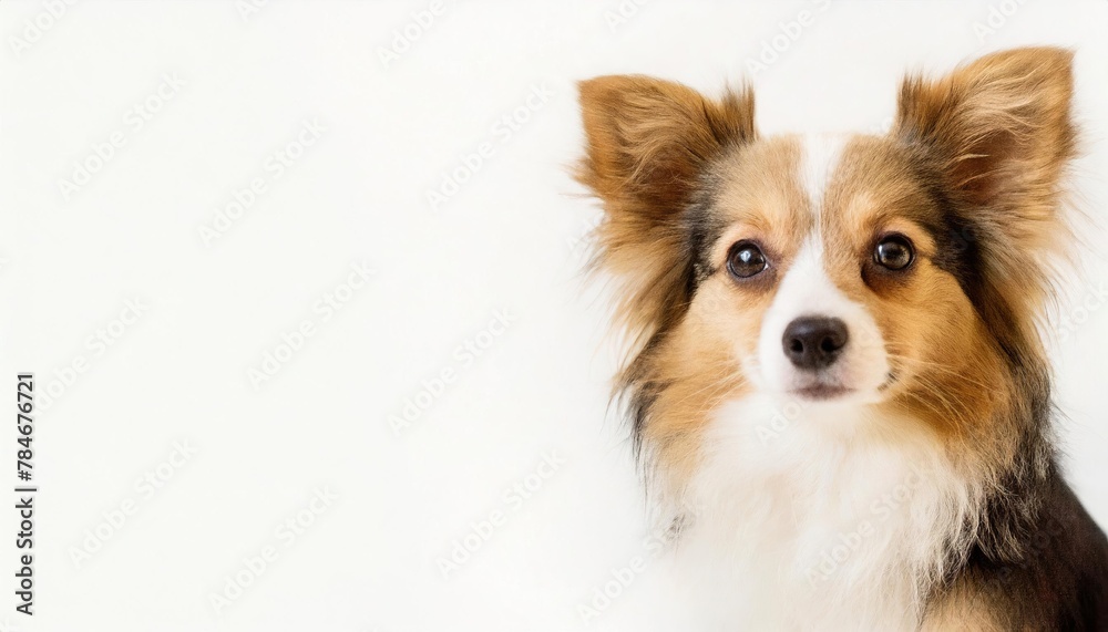 Banner with free copy space for text - cute little dog on white background