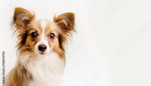 Banner with free copy space for text - cute little dog on white background © Marko