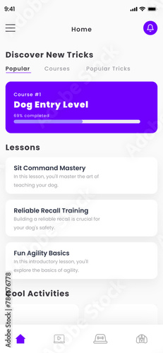 Canine Coaching and Academy UI Kit, Dog and Puppy Training , Tricks and Pet Learning Pathway App Template