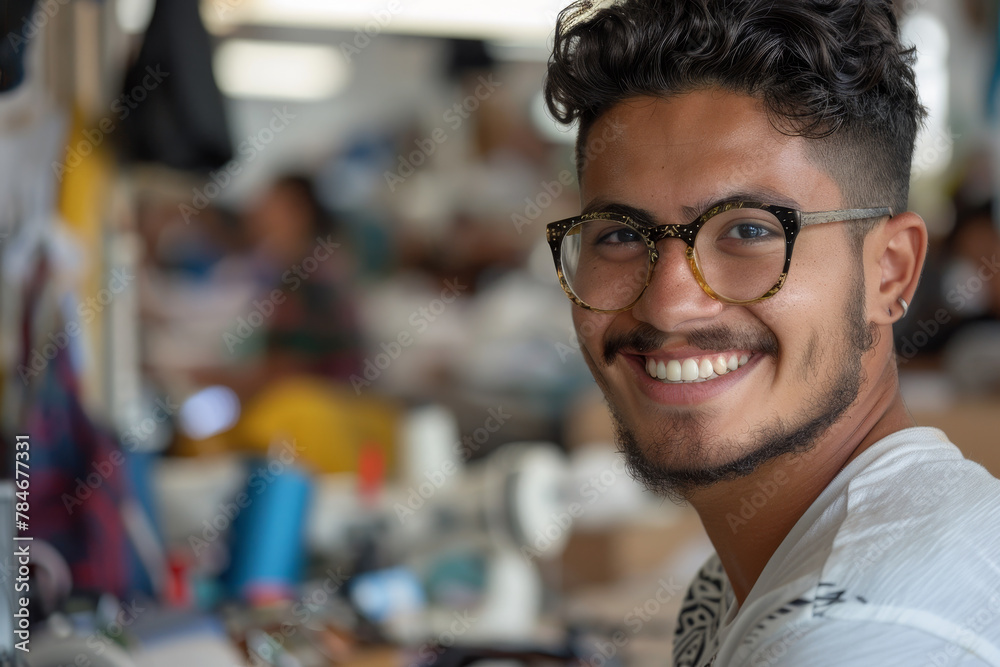 Obraz premium A man with glasses is smiling and looking at the camera