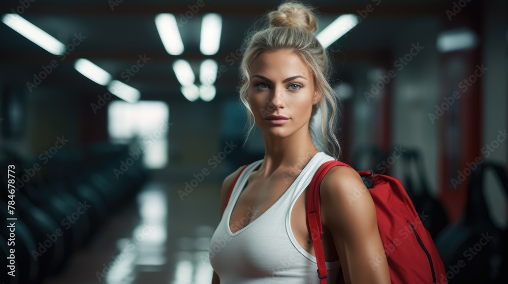 The photo portrays a scene of strength and empowerment, with a woman confidently carrying a gym bag, symbolizing her commitment to a healthy and active lifestyle.