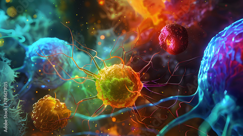 Vivid Artistic Illustration of Natural Killer Cell Function: The Fight Against Cancer photo