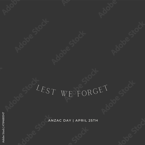 Anzac Day vector card.Australia New Zealand Army Corps. Red Poppy flower International Remembrance Day symbol of peace. Vector Illustration EPS  file. photo
