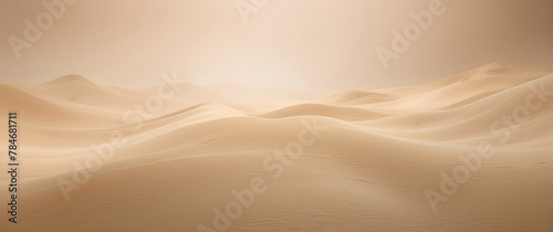 Majestic sand dunes under a soft sunset light, stirring feelings of solitude and peace within the endless desert