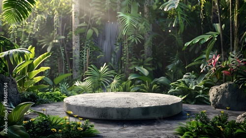 Tropical Elegance: Nature-Inspired Stone Podium for Unique Product Presentations