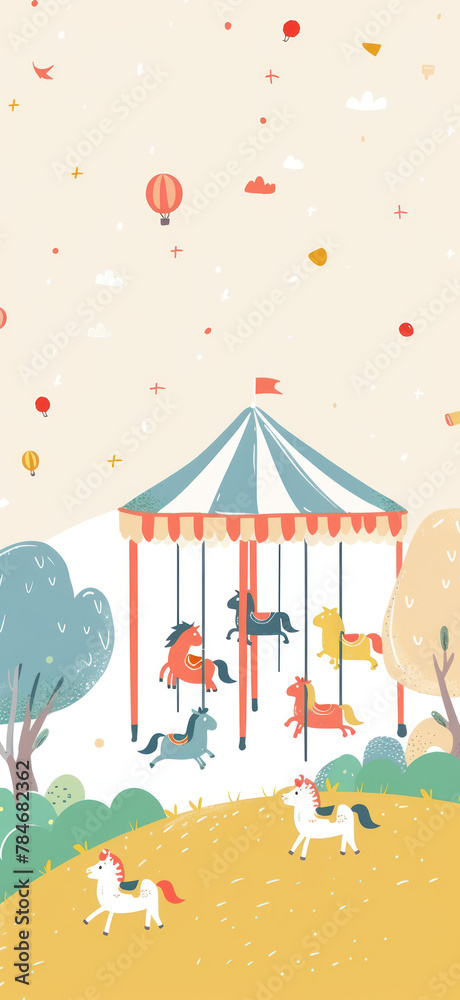 Naklejka premium Colorful Carousel Dreamland Awaits, Amazing and simple wallpaper, for mobile
