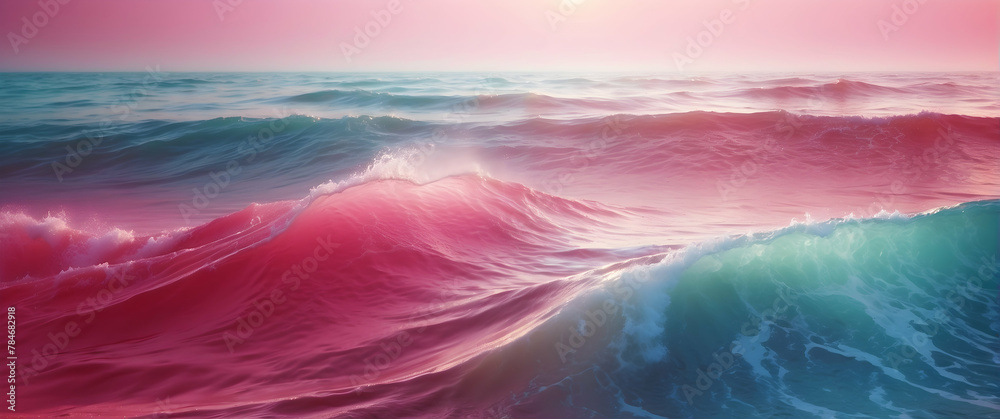 A striking visualization of ocean waves rich in pink and blue gradients, symbolizing change and fluidity in nature