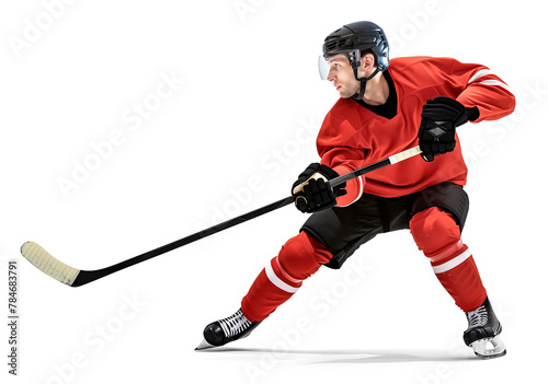 Pro ice hockey player in red jersey side view, full body visible © FP Creative Stock