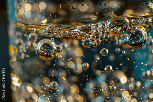 Sparkling Macro Bubbles in Water with Vivid Bokeh Effect