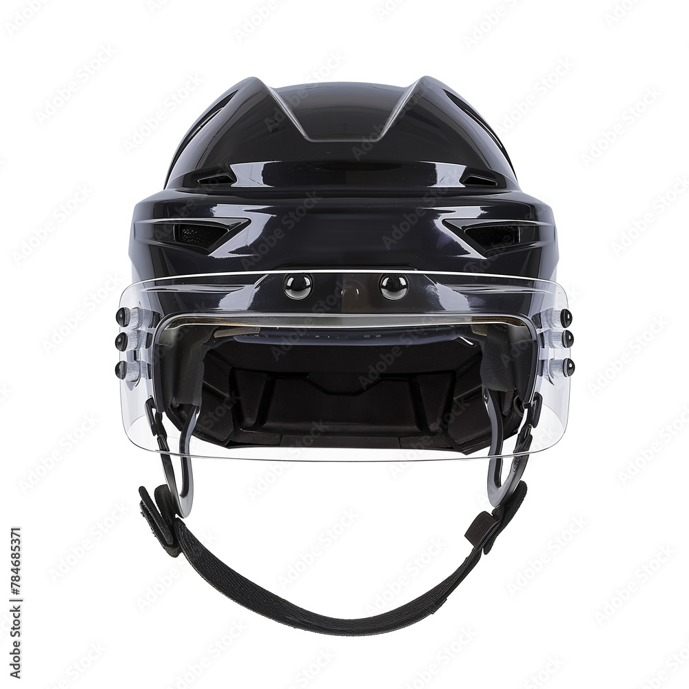 Black ice hockey helmet mockup with protective glass on isolated background