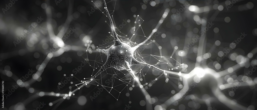 Synaptic Symphony: The Minimalist Dance of Neuronal Connections. Concept Neuroscience, Brain Connections, Synaptic Activity, Neuronal Network, Mind-Body Communication - obrazy, fototapety, plakaty 