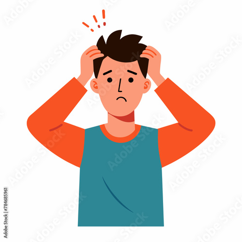 A scared, confused person clutching his head in panic, experiencing stress after failure, problems, mistakes. An anxious, worried worried person in frustration.