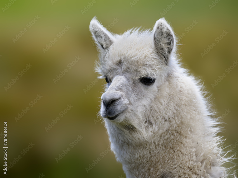 Obraz premium Alpaca closeup portrait on blur background