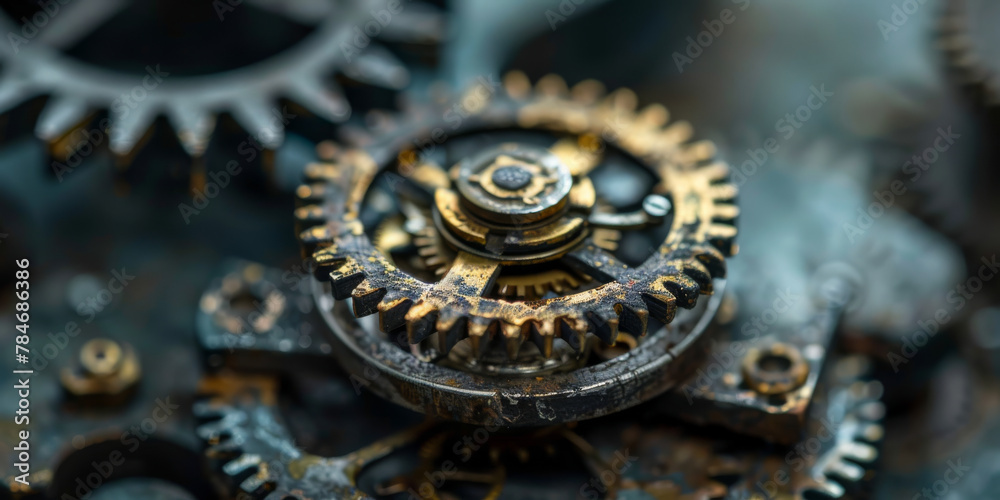 Intricate Clockwork Mechanism Macro Close-Up
