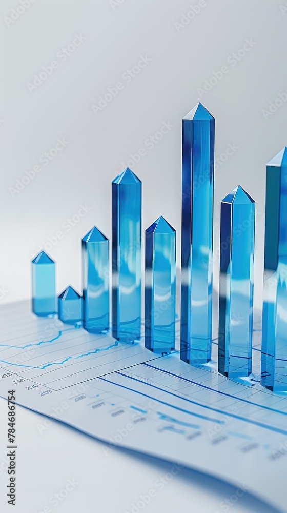 A 3D rendering showcases a bar graph with an upward trend, constructed ...