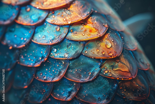 Colorful Reptile Skin Texture with Water Droplets Close-up photo