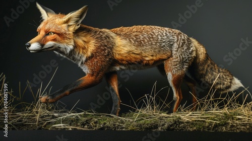 Behold the lifelike presence of a troph?(C)e renard, a magnificent taxidermy fox trophy, with every detail captured in stunning HD clarity, evoking the wild beauty of this majestic animal photo