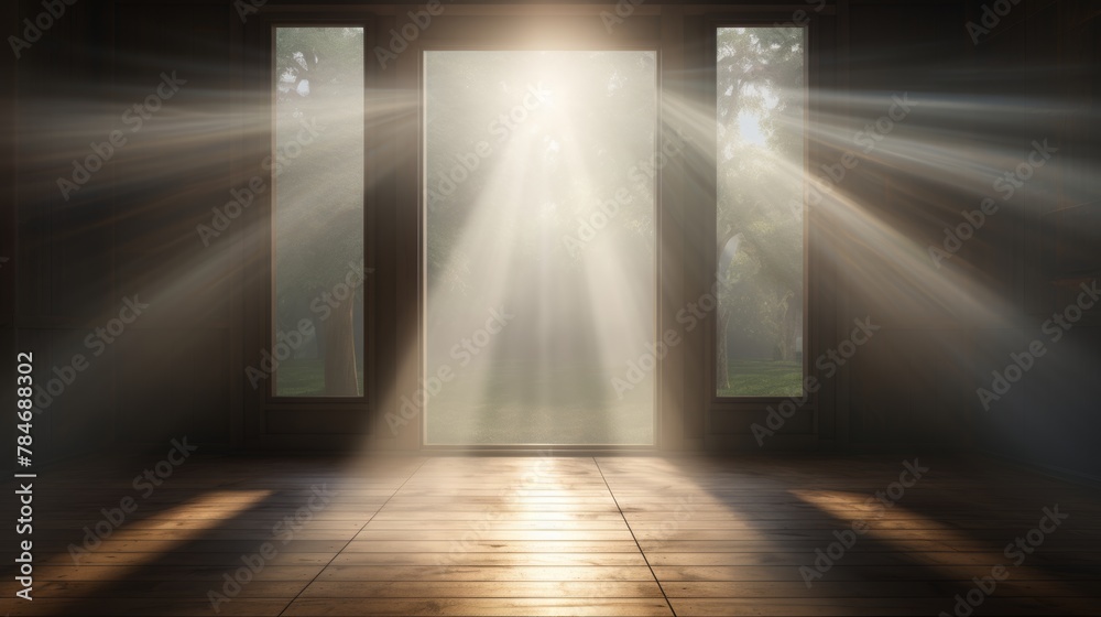 A metaphorical representation of openness, with rays of light piercing through an open window, rendered in stunning photo-realistic 4k.