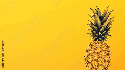 Minimalist wallpaper  vibrant yellow background with a whimsically drawn pineapple in a quirky  sketch-style illustration.