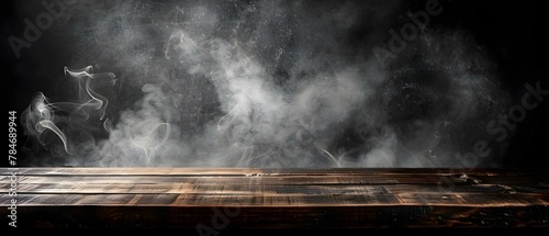 Mystical Smoke Over Darkened Timber. Concept Fantasy Photoshoot, Dark Lighting, Ethereal Atmosphere