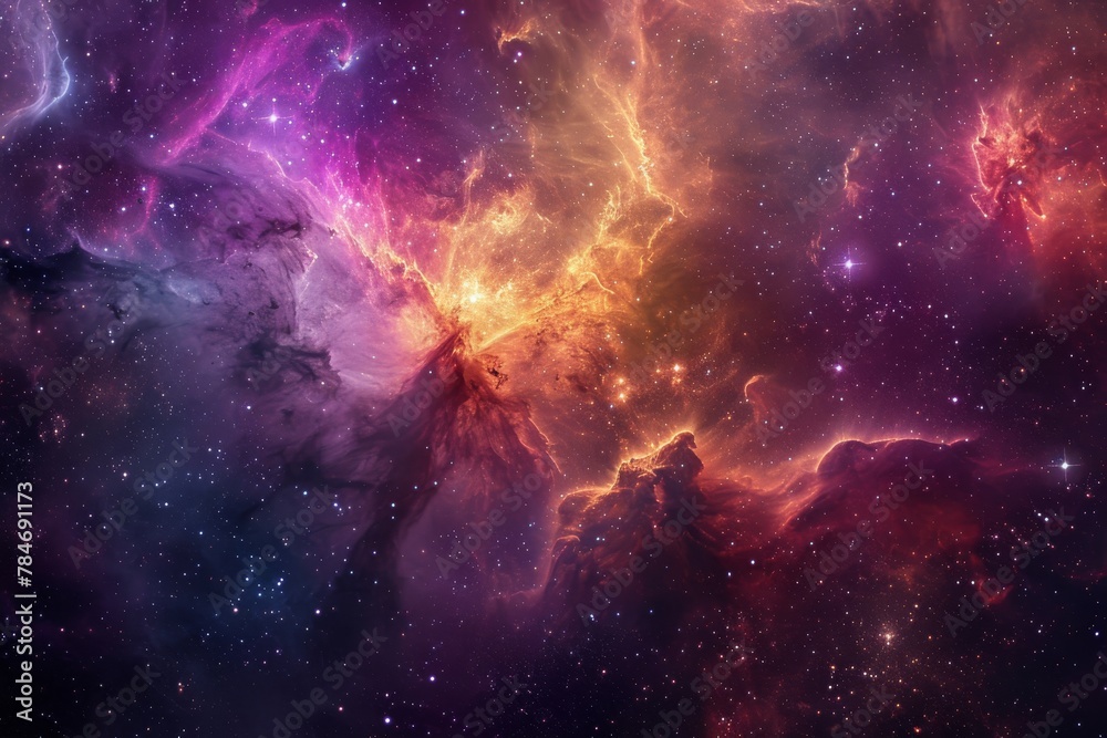 Fototapeta premium A Colorful Space Filled With Lots of Stars, A vibrant tapestry of stars and cosmic dust in a wide galaxy, AI Generated
