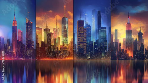  City Skylines Panoramic views of city skylines at different times of the day, showcasing urban architecture and vibrant city lights © logopiks