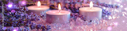 Serenity in Bloom: Lavender and Candles on Sparkling Background