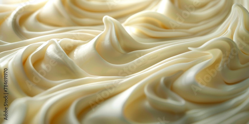 Creamy Swirls Texture: Close-up View of Whipped Cream Peaks