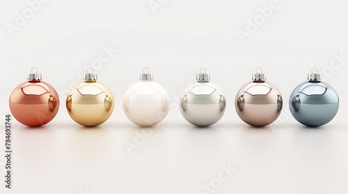 Christmas Bauble, Baubles on Solid tone Surface. A panoramic image showcasing baubles in vibrant colored tones reflecting a wintry setting placed on a solid surface, creating a cozy holiday scene