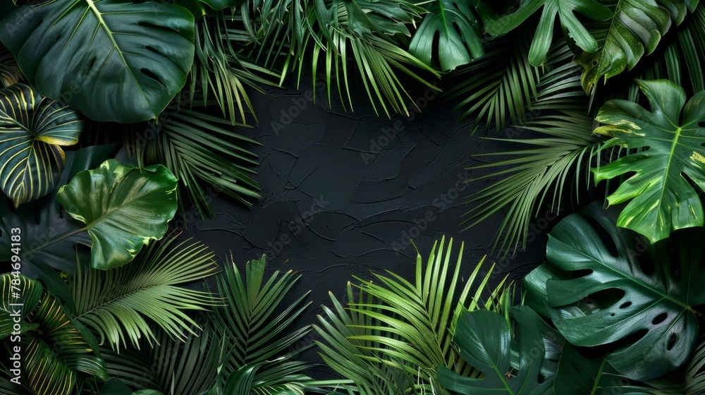 Tropical forest in a tropical garden on black background, generative ai Tropical forest in a tropical garden on black background, generative ai