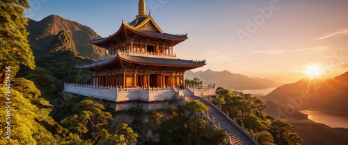 temple at sunset in peaceful scenry 