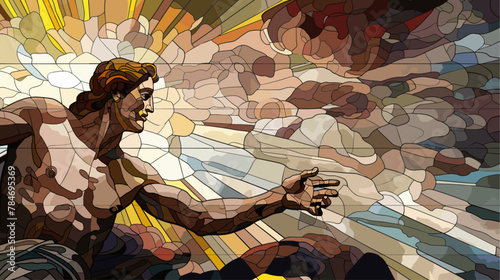 The Creation of Adam stained glass window