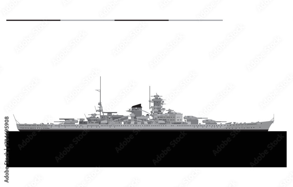 SCHARNHORST 1939. German Kriegsmarine battlecruiser. Vector image for illustrations and infographics.