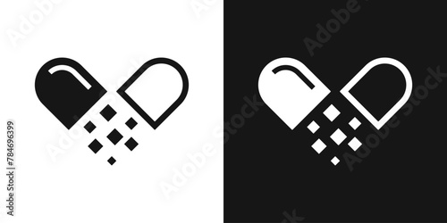 Open pill vector icon. Pill halves and medicine, medical capsule