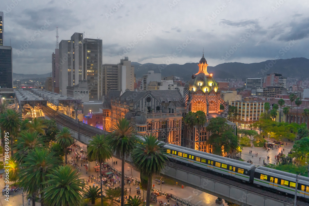 Medellin, Antioquia, Colombia. June 22, 2023. Mass transit metro in the city of Medellín, the city at night Medellin, Antioquia, Colombia. June 22, 2023. Mass transit metro in the city of Medellín, the city at night
