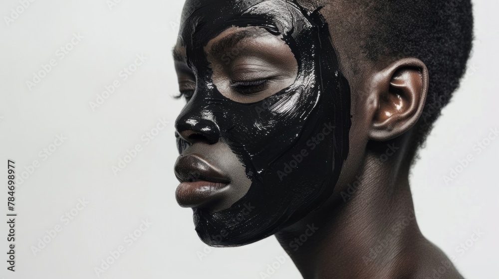 Woman with black purifying mask on her face generative ai - obrazy, fototapety, plakaty 