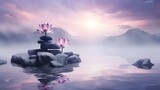 scène zen, cairn et nénuphar, bien-être , relaxation et spa, généré par IA	