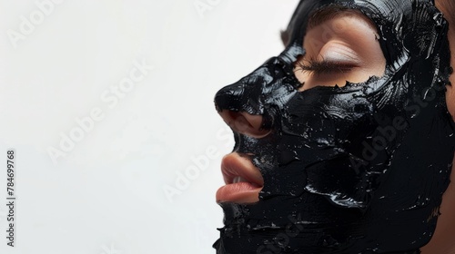 Woman with black purifying mask on her face generative ai