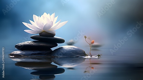 scène zen, cairn et nénuphar, bien-être , relaxation et spa, généré par IA	 photo