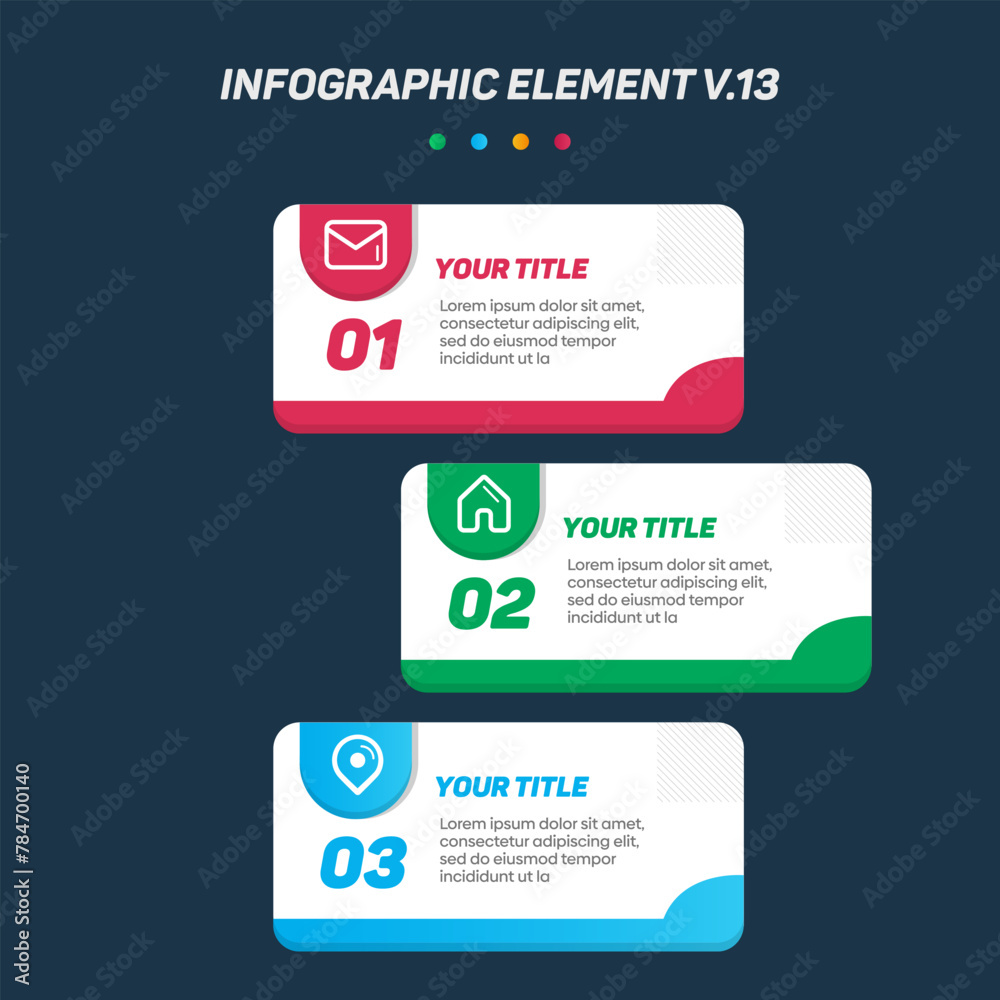 Colorful Infographic elements V.13. Can be used for steps, options, business processes, workflow, diagram, flowchart concept, timeline, marketing icons, Layout, banner, and etc.