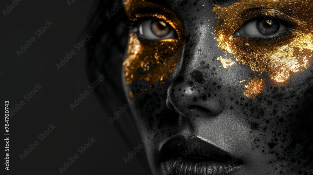 Beautiful woman, golden spots in her eyes generative ai - obrazy, fototapety, plakaty 