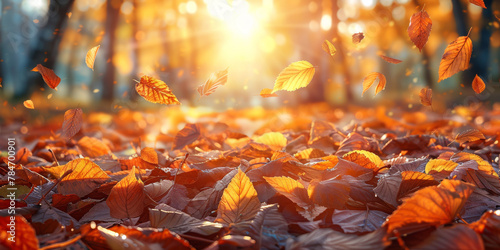 Autumn Splendor: Fallen Leaves Bathed in Golden Sunset © smth.design