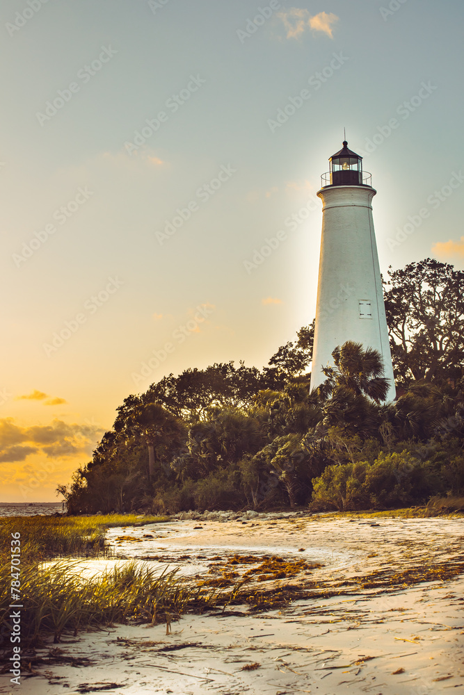 Fototapeta premium The St. Marks Lighthouse at sunset in Wakulla, Florida.