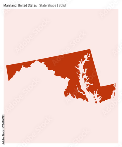 Maryland, United States. Simple vector map. State shape. Solid style. Border of Maryland. Vector illustration.