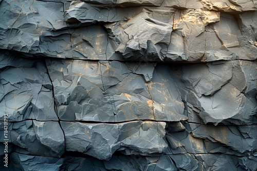 Textured slate rock surface with sunlight photo