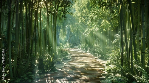 Stroll through a serene haven where towering bamboo stalks create a verdant canopy, inviting you to immerse yourself in nature's embrace.