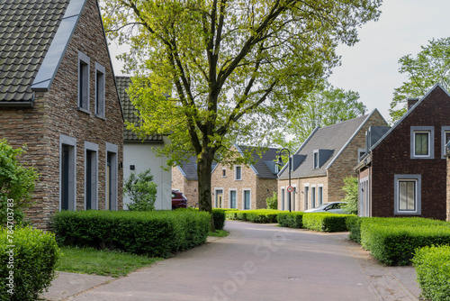 Modern small houses in suburban green area Dousberg in Maastricht in The Netherlands