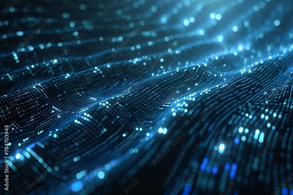 Blue Background With Lines and Dots, Abstract visualization of a deep learning neural network made up of binary code, AI Generated Blue Background With Lines and Dots, Abstract visualization of a deep learning neural network made up of binary code, AI Generated